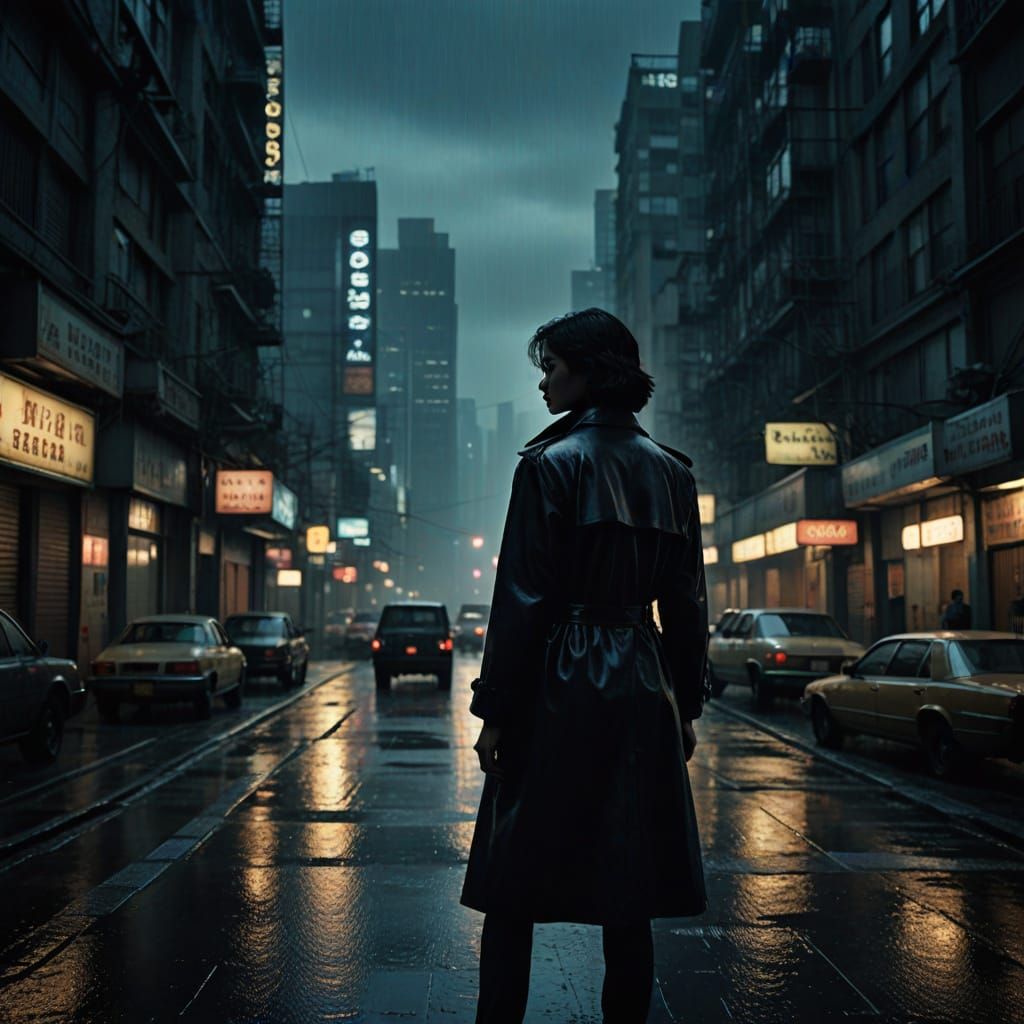 Undercover Agent Silhouette in Rainy City