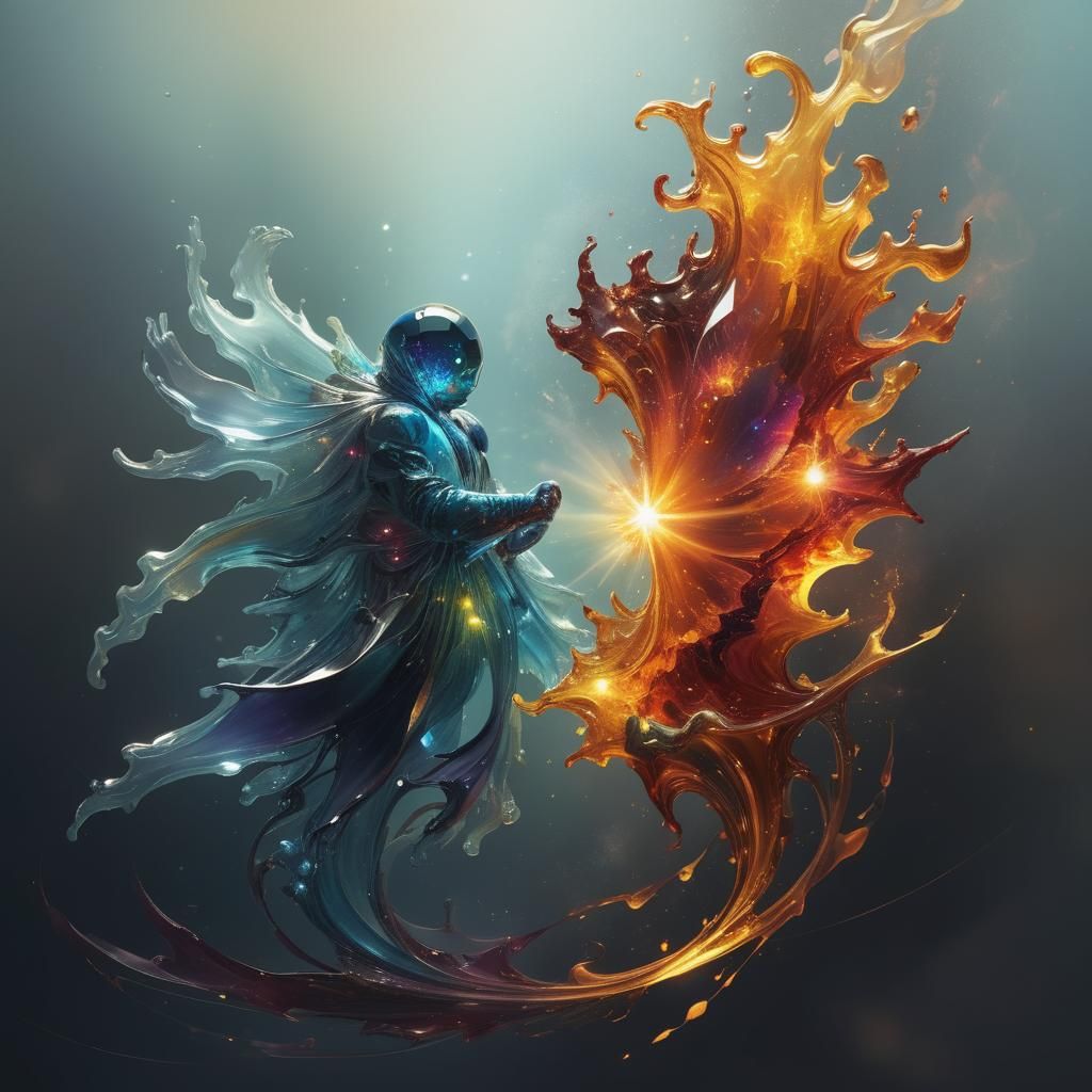 Rainbow Gemstone Surrounded by Blazing Flames