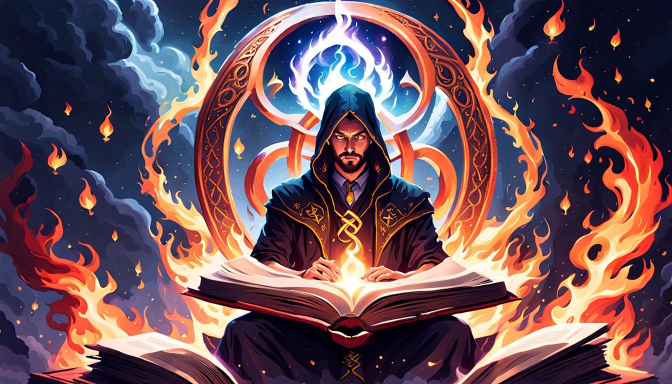 Psychic in Fairytale Book with Flaming Infinity Sign