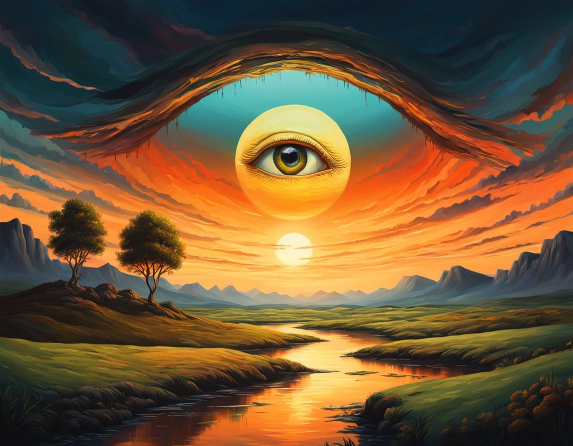 Surreal Landscape with Eye in Horizon, Oil Painting