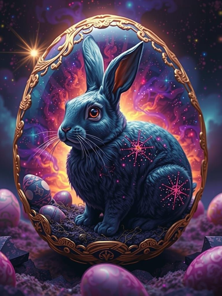 Ethereal Easter Bunny in Celestial Chariot, Soaring through ...