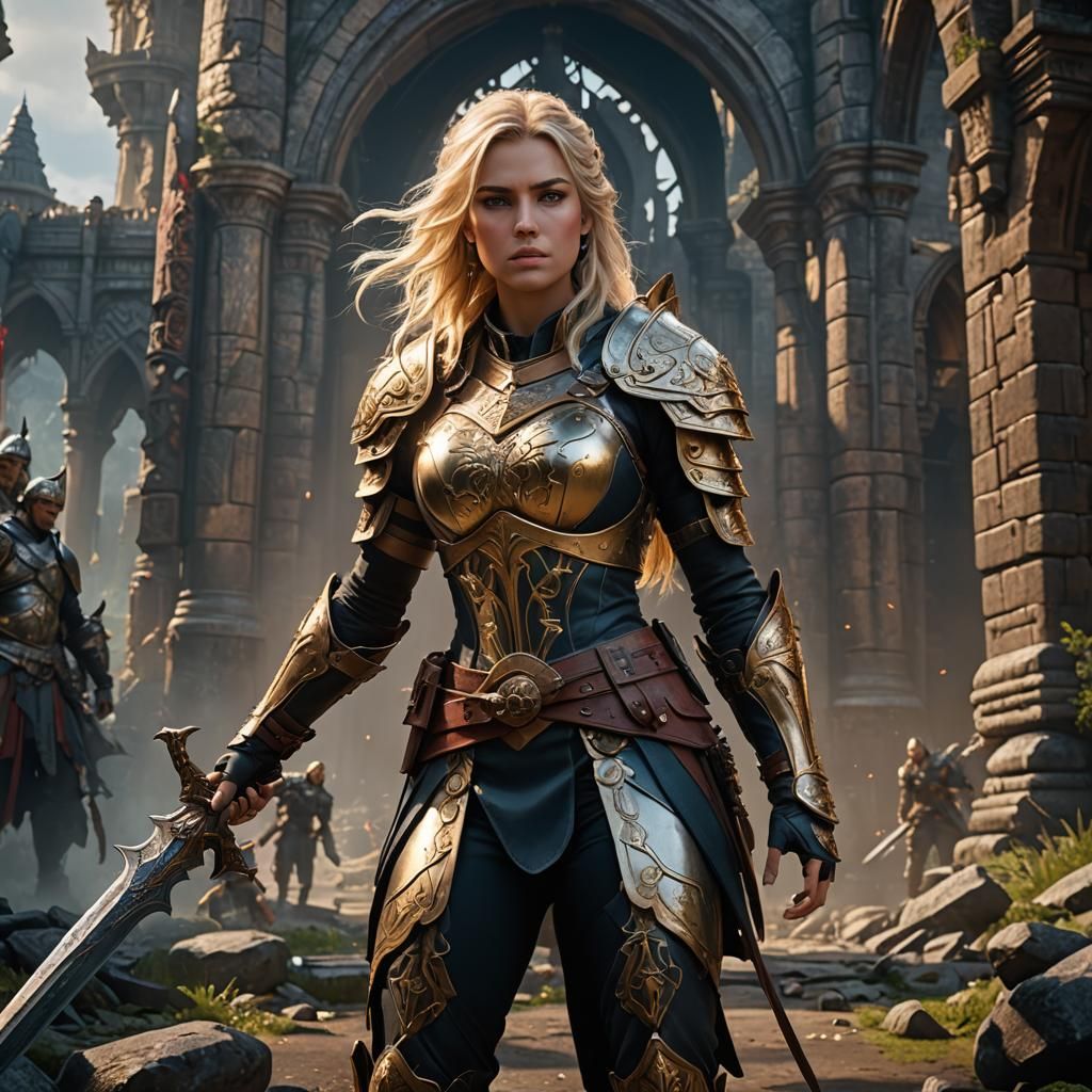 Blonde Warrior Girl: Detailed Fantasy Concept Art
