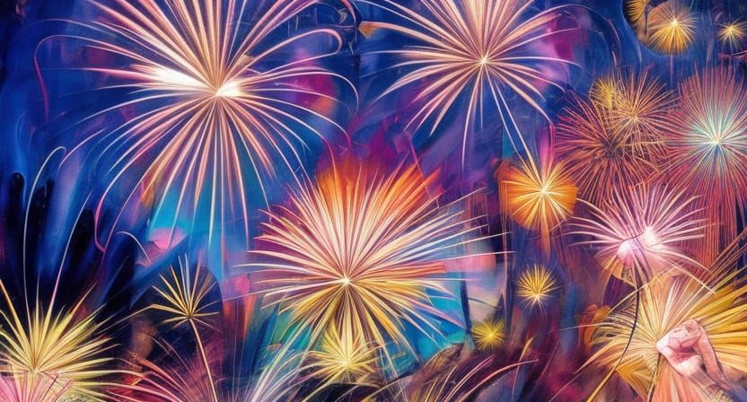 Spectacular Fireworks Display in Japanese Art Style