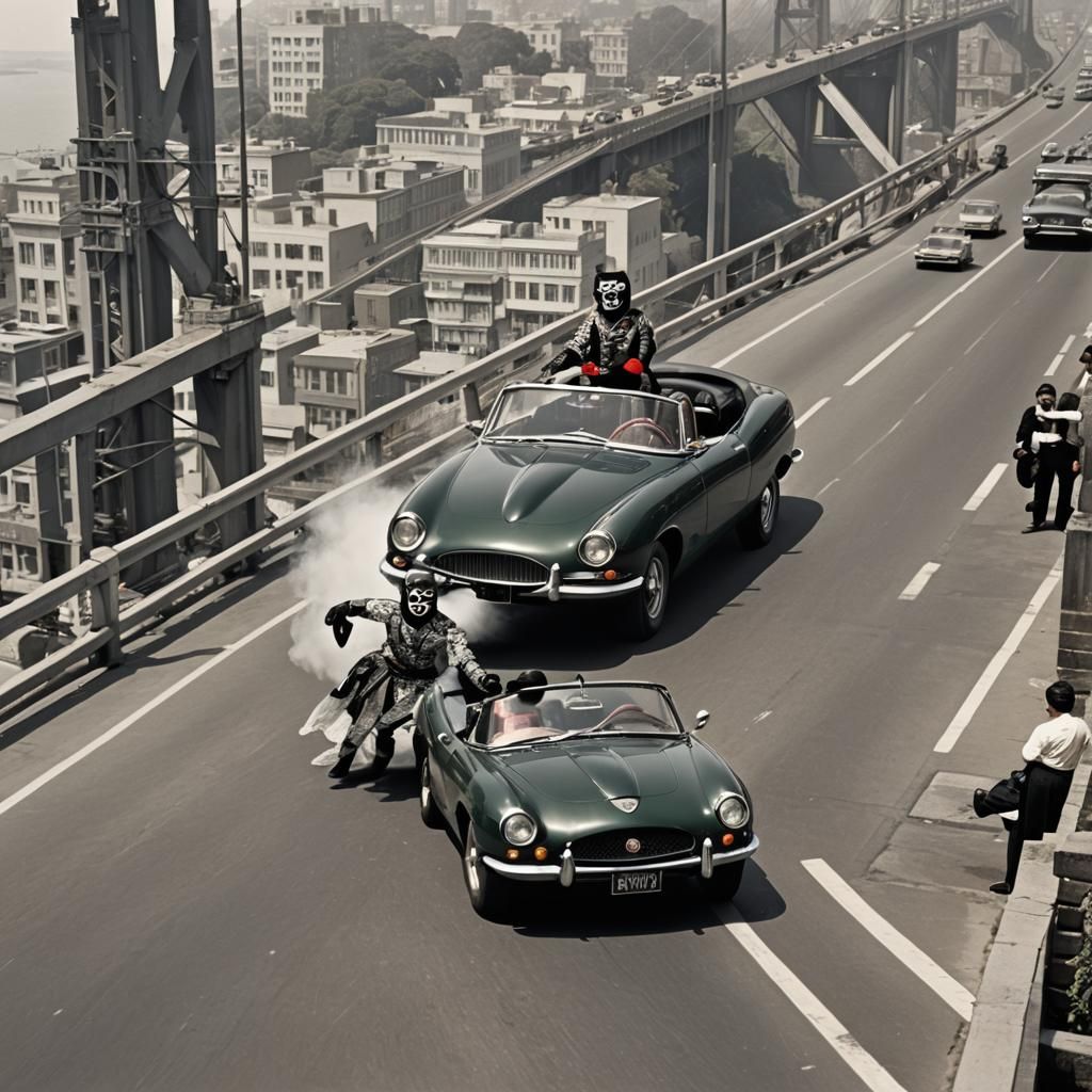Jaguar Masked Wrestler Flips Car off Bridge