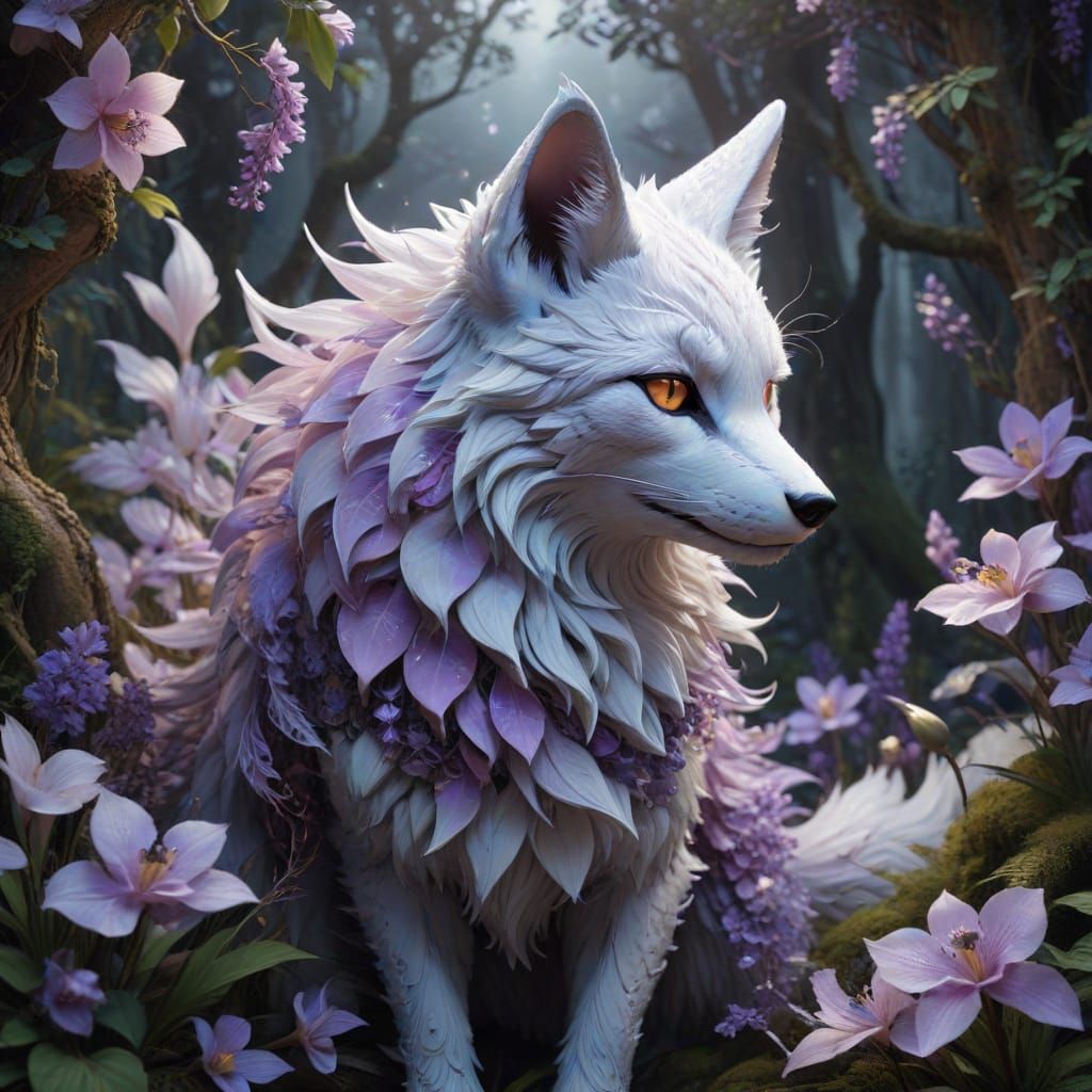Majestic 9-Tail Kitsune in Ethereal Forest Twilight