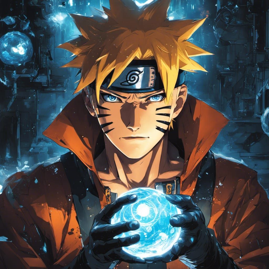 Naruto with Blue Energy Ball in Dark Laboratory