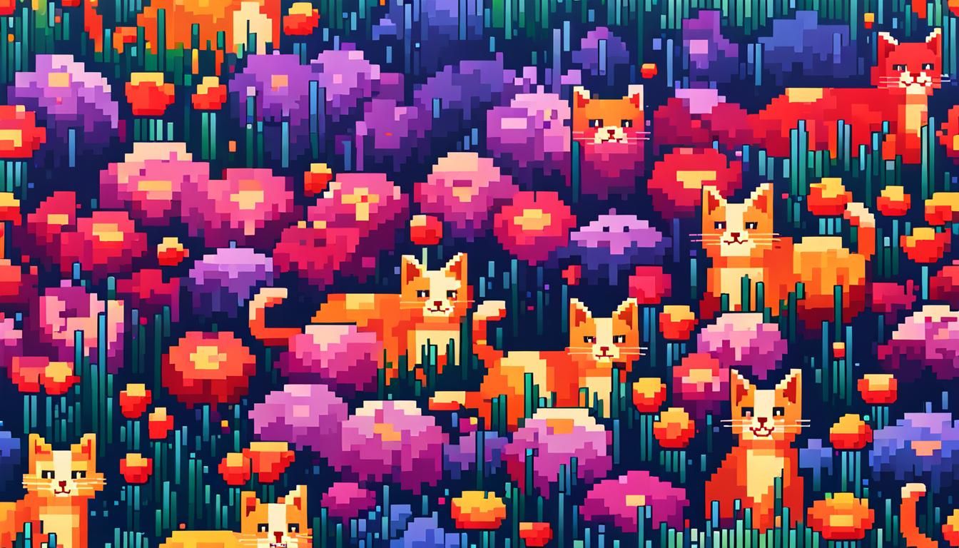Pixel Art: Gradient Flowers and Cats