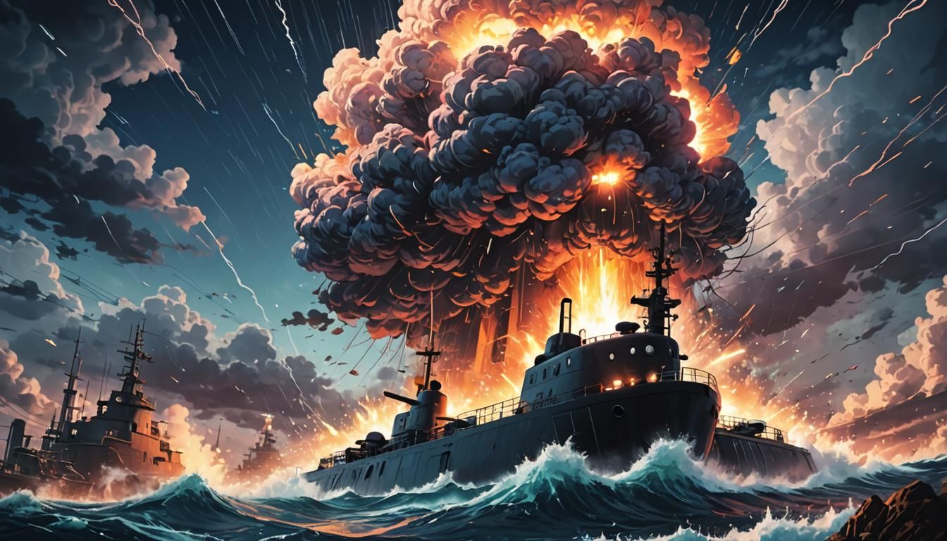 Submarine in Storm: Anime Art in Studio Trigger Style