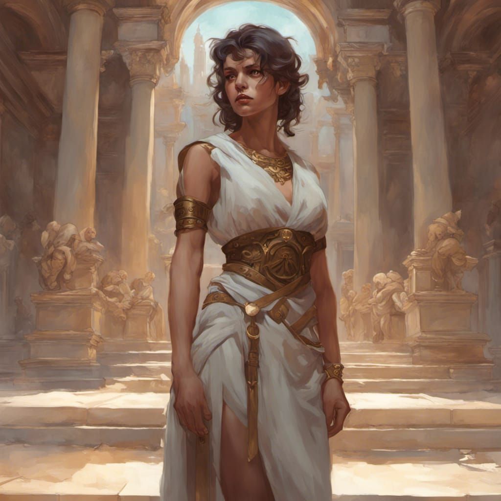 Romantic Roman Servant Girl Portrait in Temple