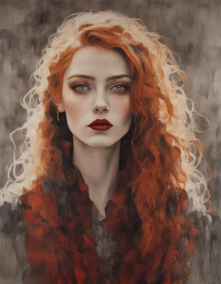 Elegant Goth Girl Portrait in Impasto Style