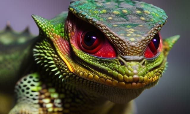 a really cool picture of a Greko lizard WITH 4 EYES chameleon up-close and personal full face