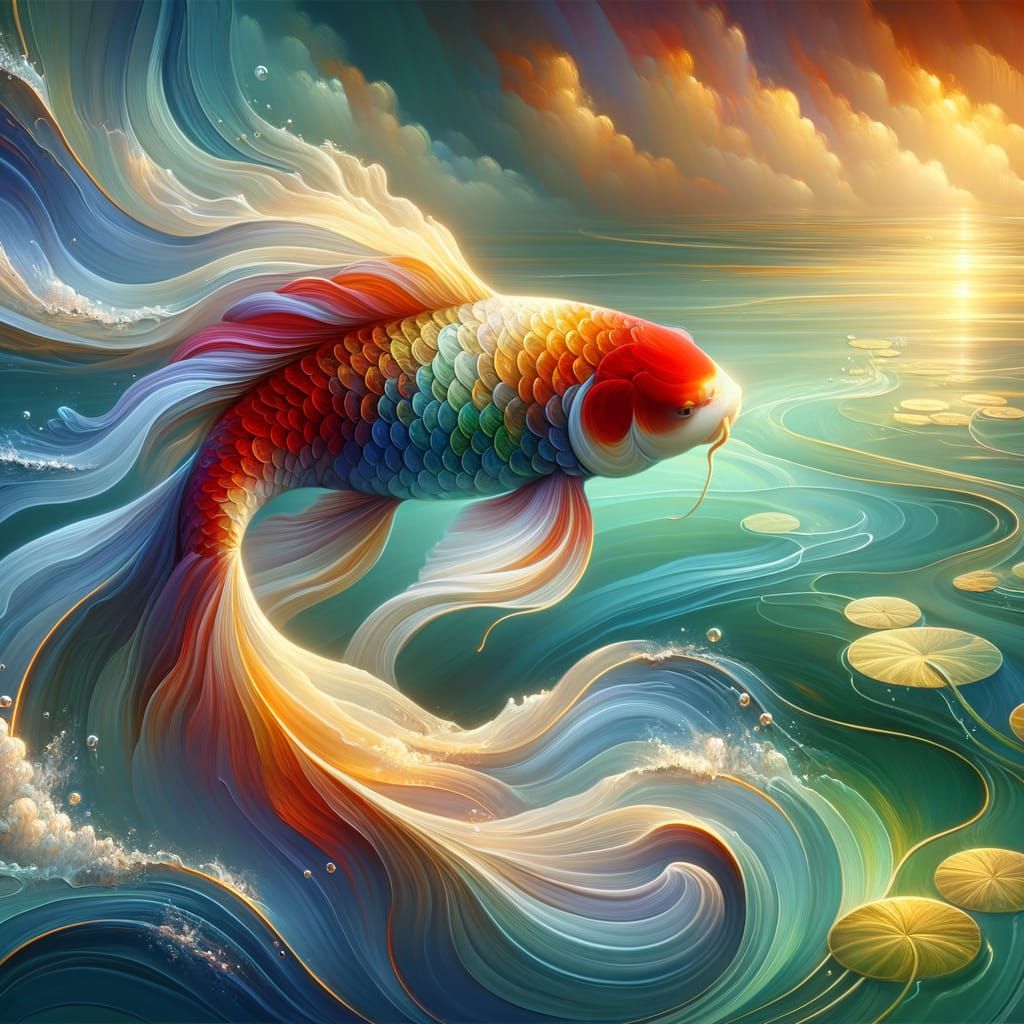 Radiant Koi Fish Gliding in Luminous Pond