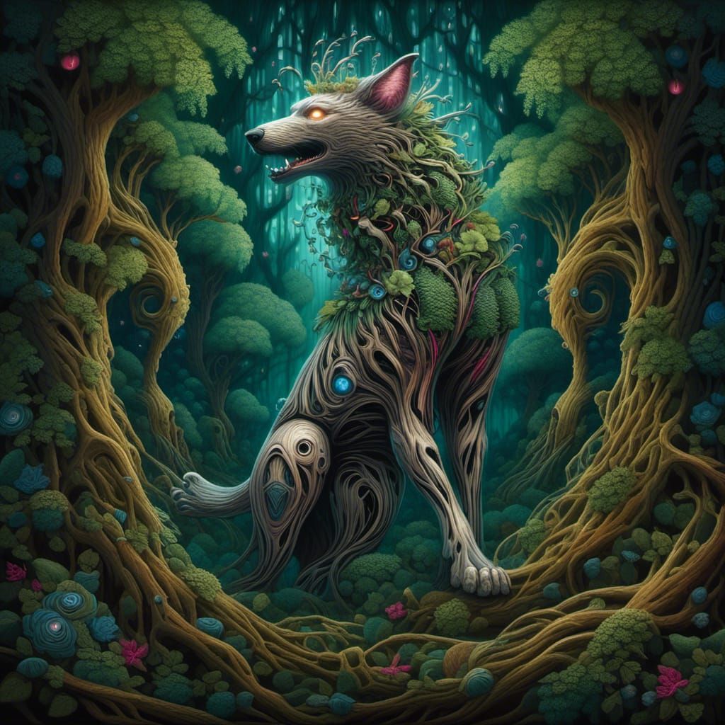 Mechanical Wolf Merges with Giant Fern in Biomechanical Fore...
