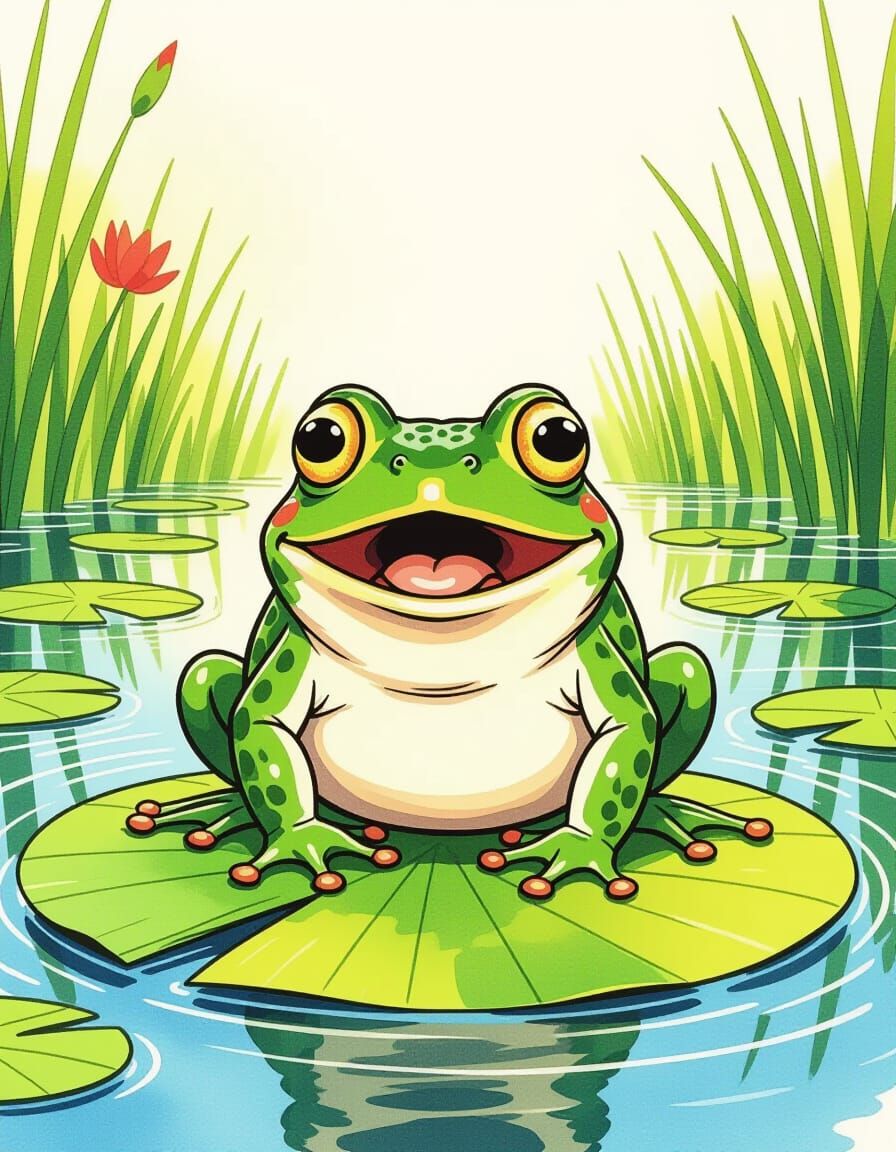 Surprised Frog in Vibrant Swamp Illustration
