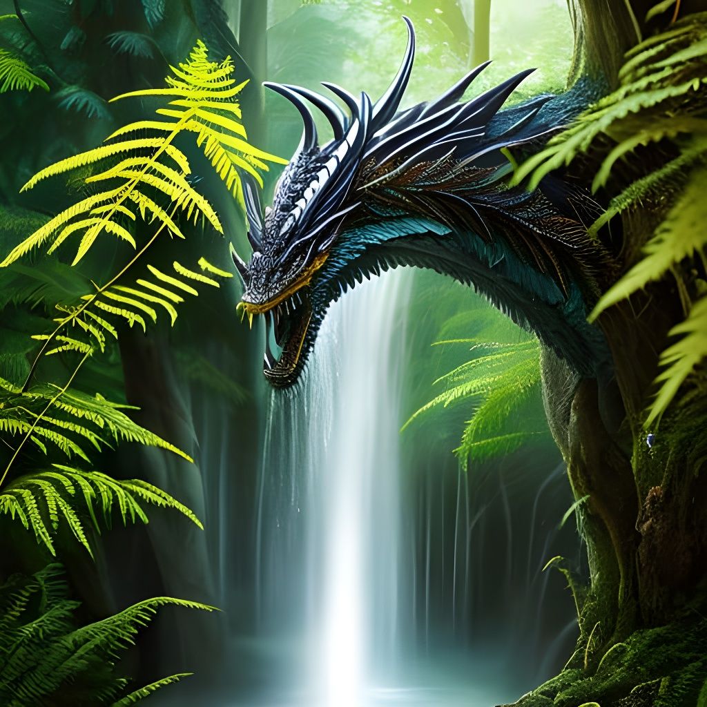 Silver Dragon in Magical Forest, Hyperrealistic Art
