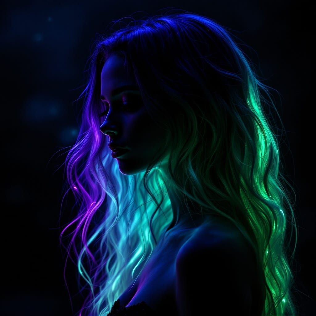 Ethereal Neon Goddess in Nocturnal Hush