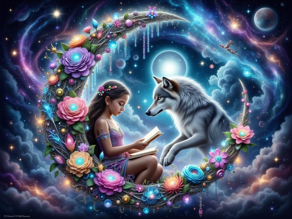 Fantasy Art: Fairy Girl, Brother, and Brother Wolf