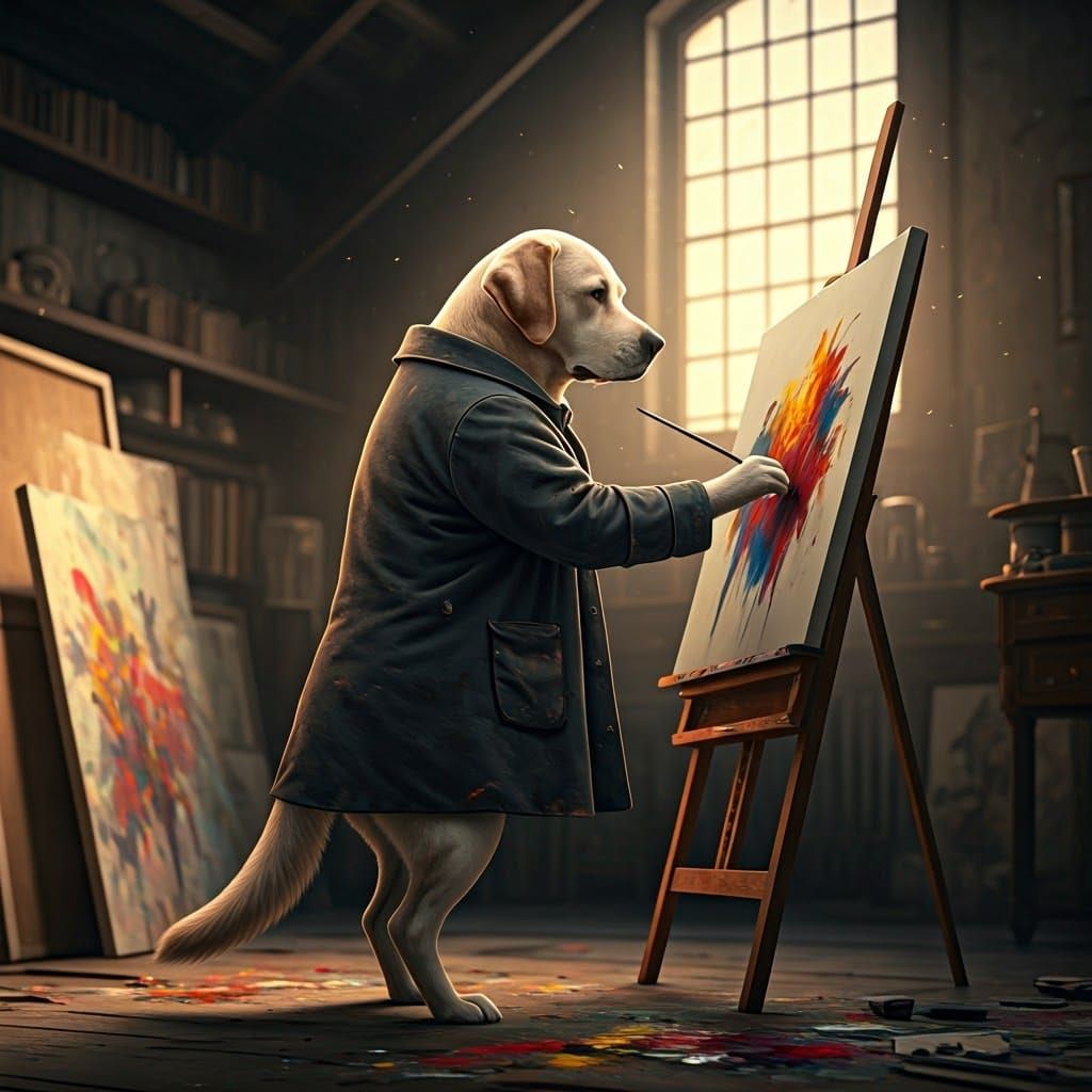 19th Century Artist Studio Dog Creates Masterpiece in Warm,...