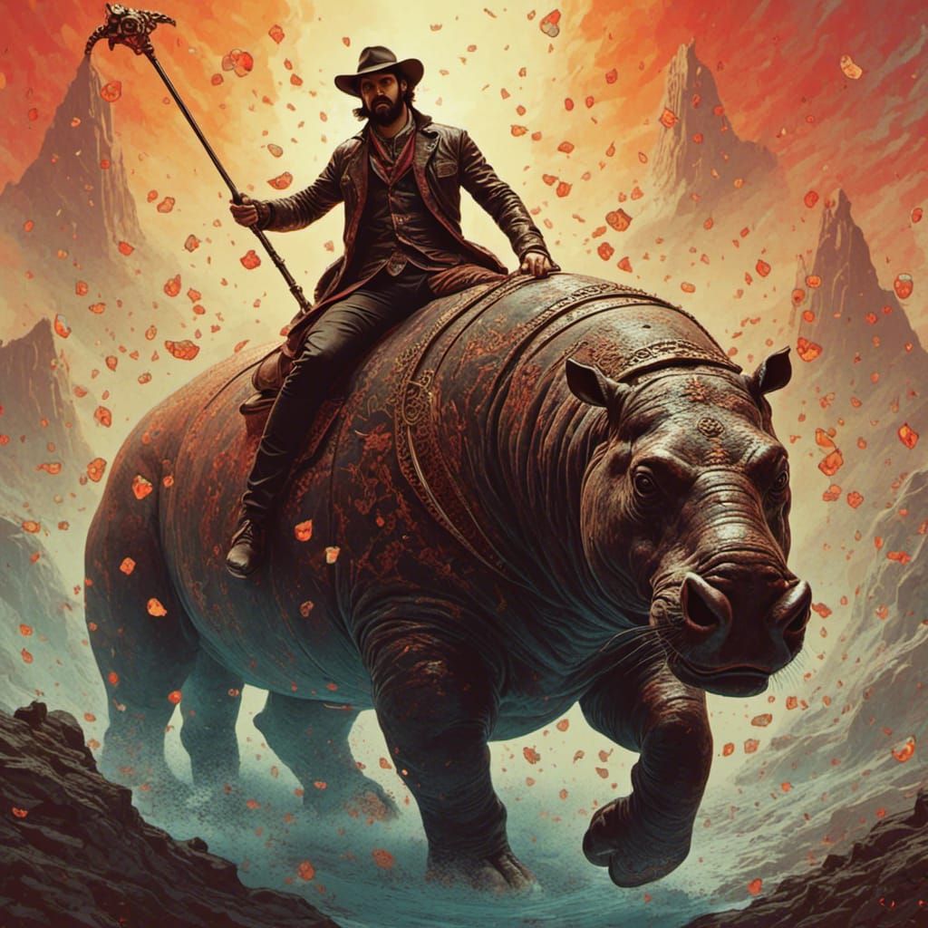 Apocalyptic Hippo Rider in Ominous Battle