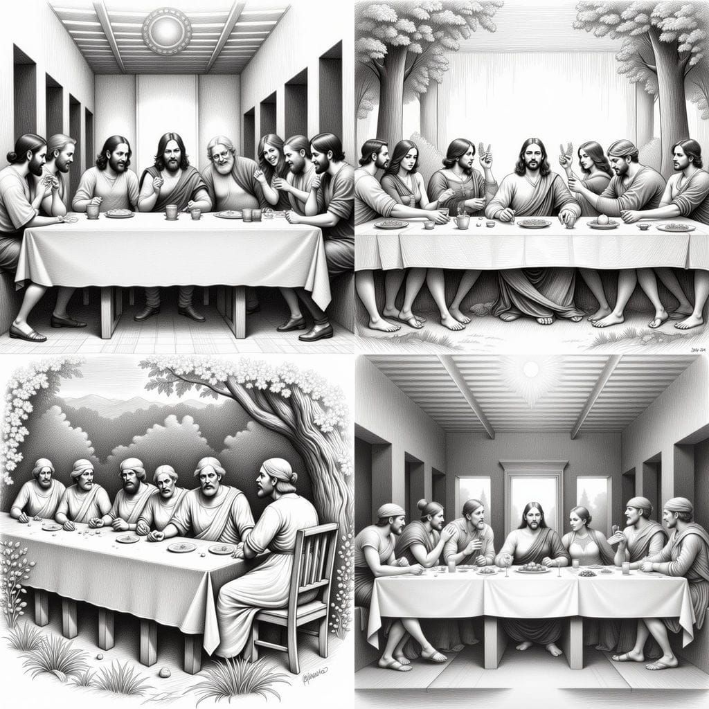 Pencil Sketch of the Last Supper in a Classic Art Style