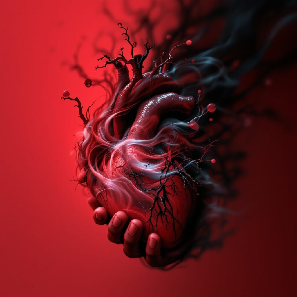 Surreal Heart and Hand Double Exposure