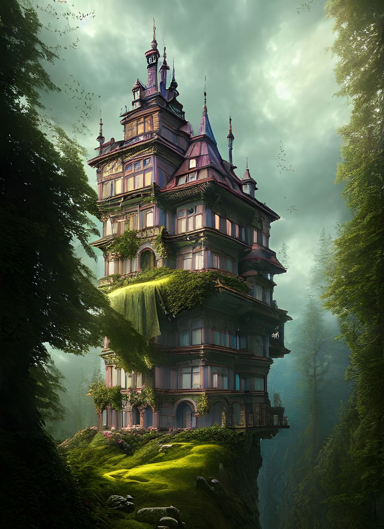Enchanted Victorian Castle in the Clouds Digital Painting