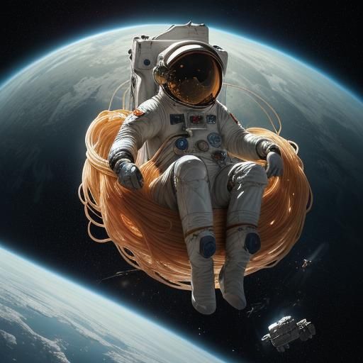 Astronaut Eats Floating Spaghetti in Space