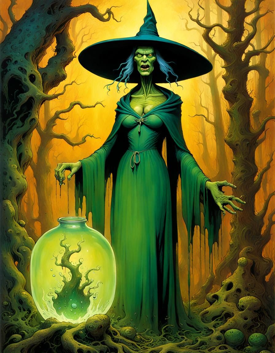 Menacing Witch Crone Portrait in Horror Style