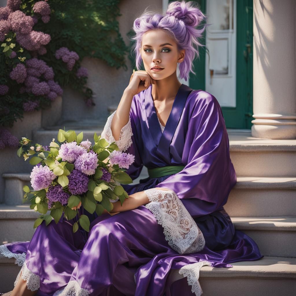 Young Woman with Lilac Hair in Photorealistic Rendering