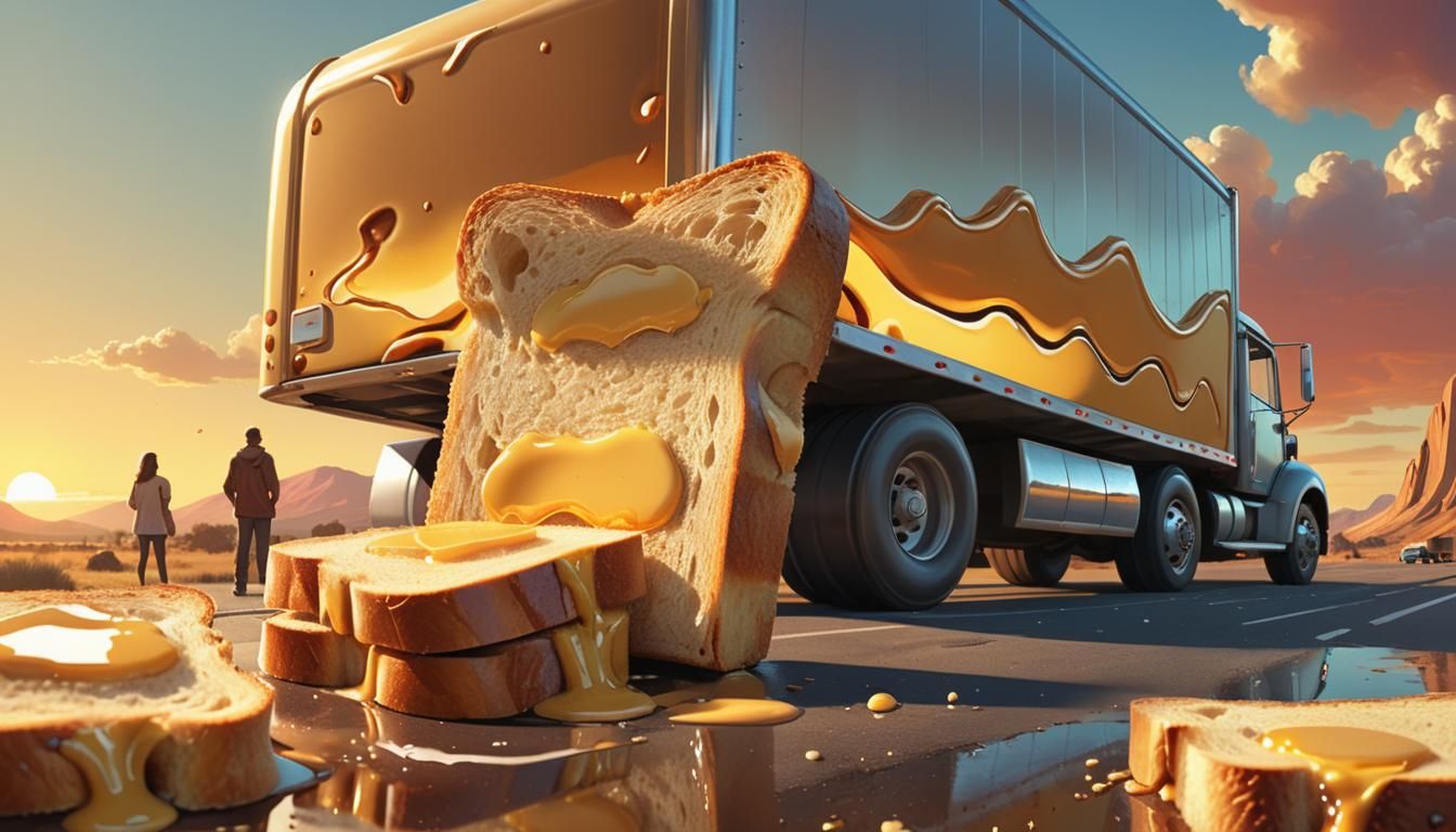 Giant Buttered Toast Truck Stop in Retro-Futuristic Style