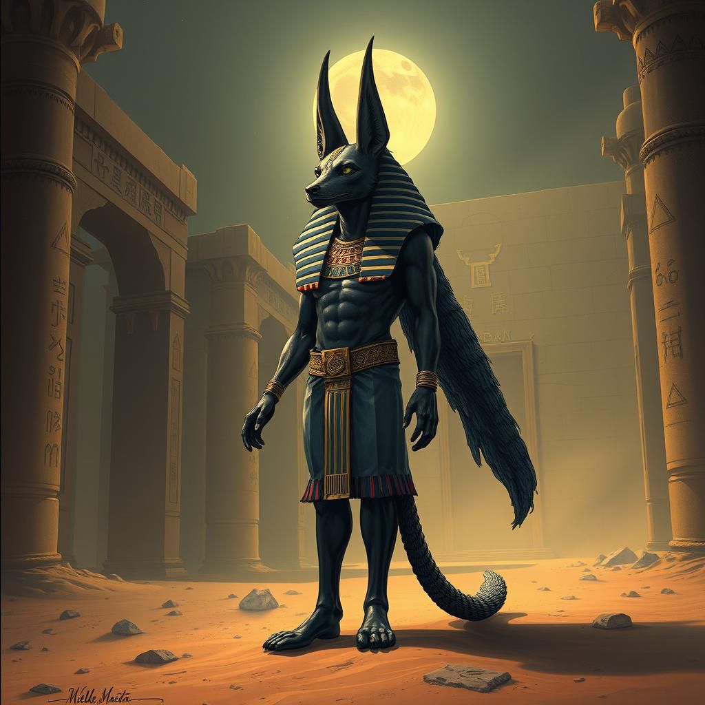 Anubis in Mystical Desert Temple
