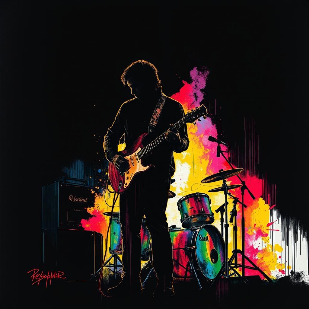 Man Silhouette with Instruments in Double Exposure Style