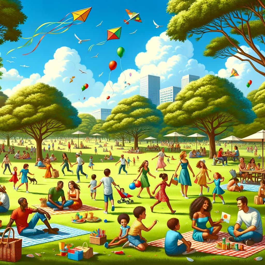 Vibrant Summer Scene in a Lively Park