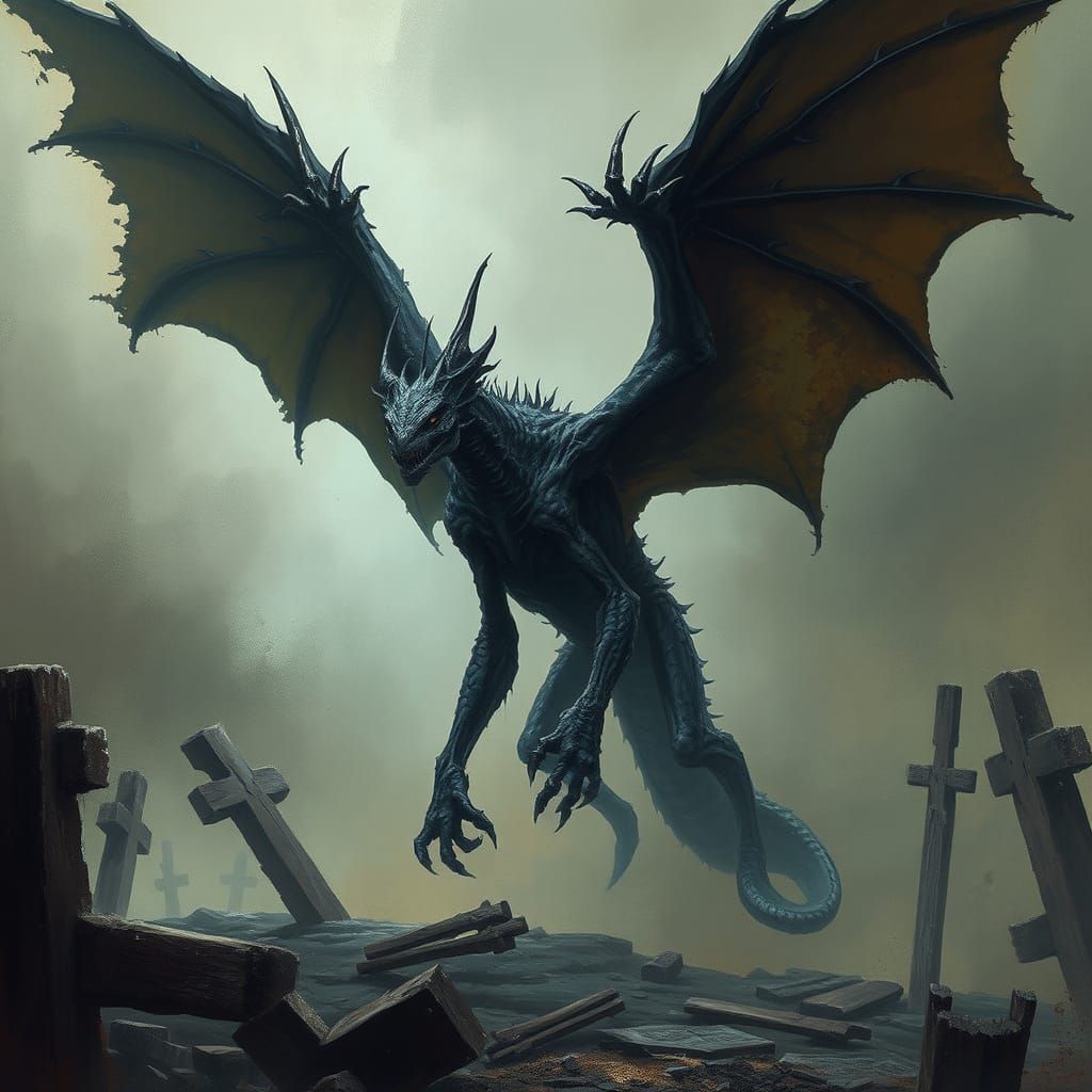 Dark Fantasy Zombie Wyvern in Muted Earthy Tones