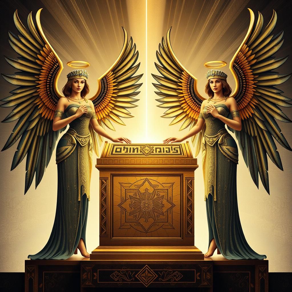 two beautiful female guardian angels guarding the ark of the...