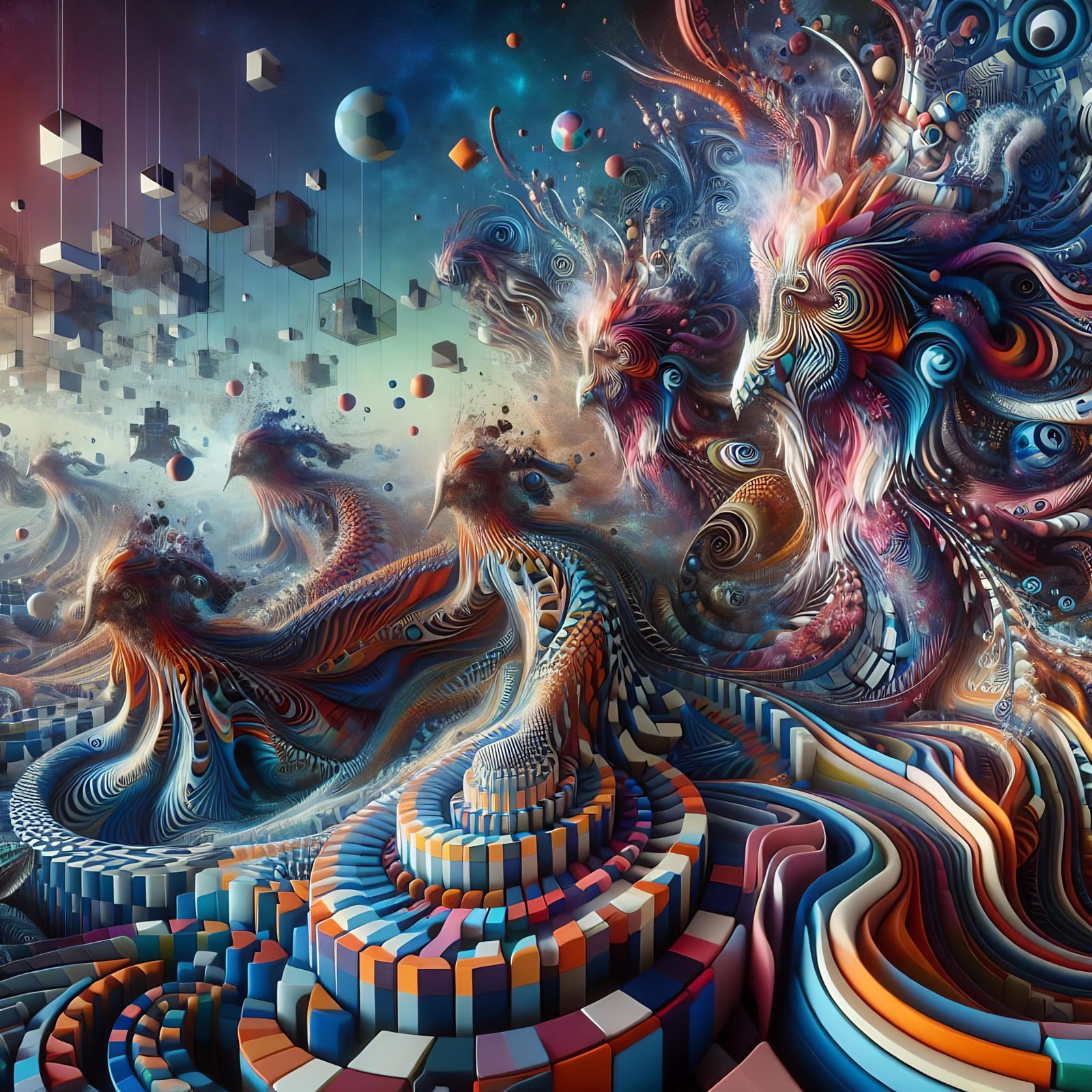 Kaleidoscopic Transformation in a Surreal Geometric World