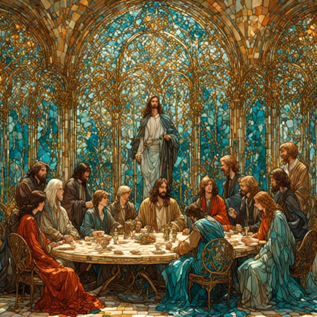Art Nouveau Last Supper in Middle Eastern Setting