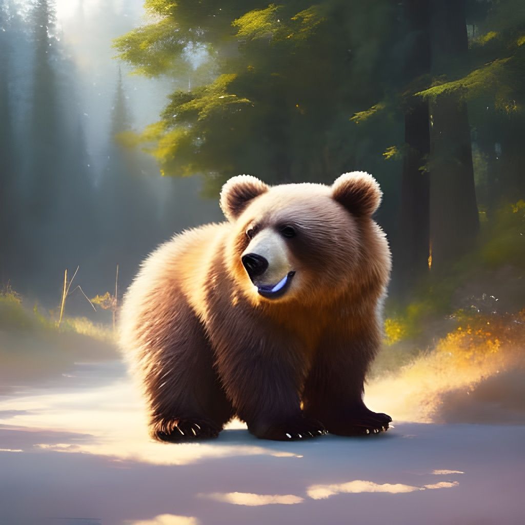 Chibi Anthro Bear with Gorgeous Eyes in Oil Painting Style