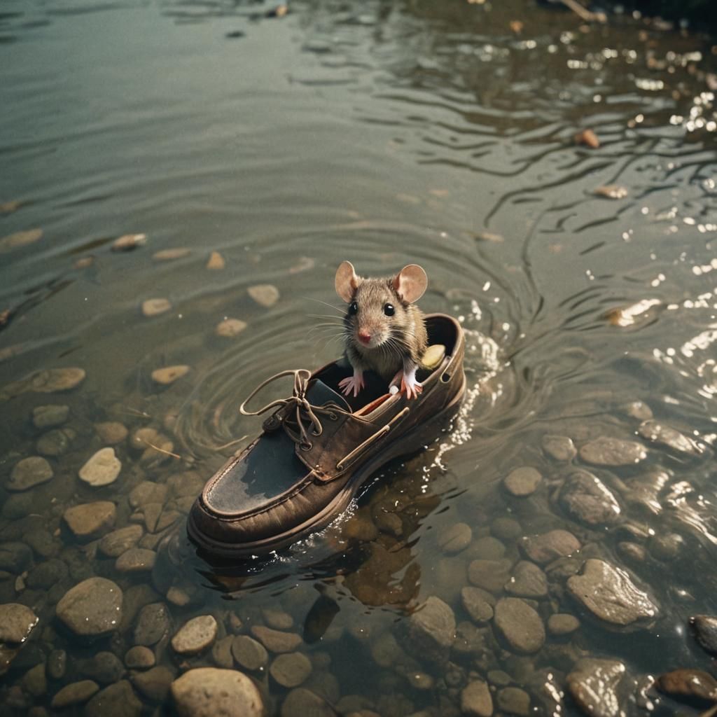 Mouse's River Journey in a Shoe