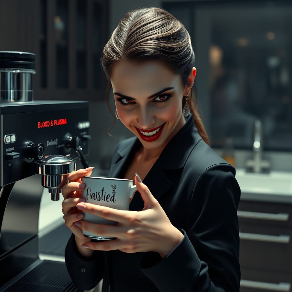 A vampire and her espresso machine