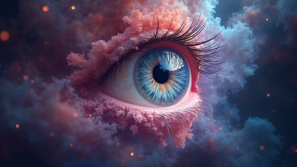 Celestial Eye Gazes Into Crystal, Fractal Nebula Blooms