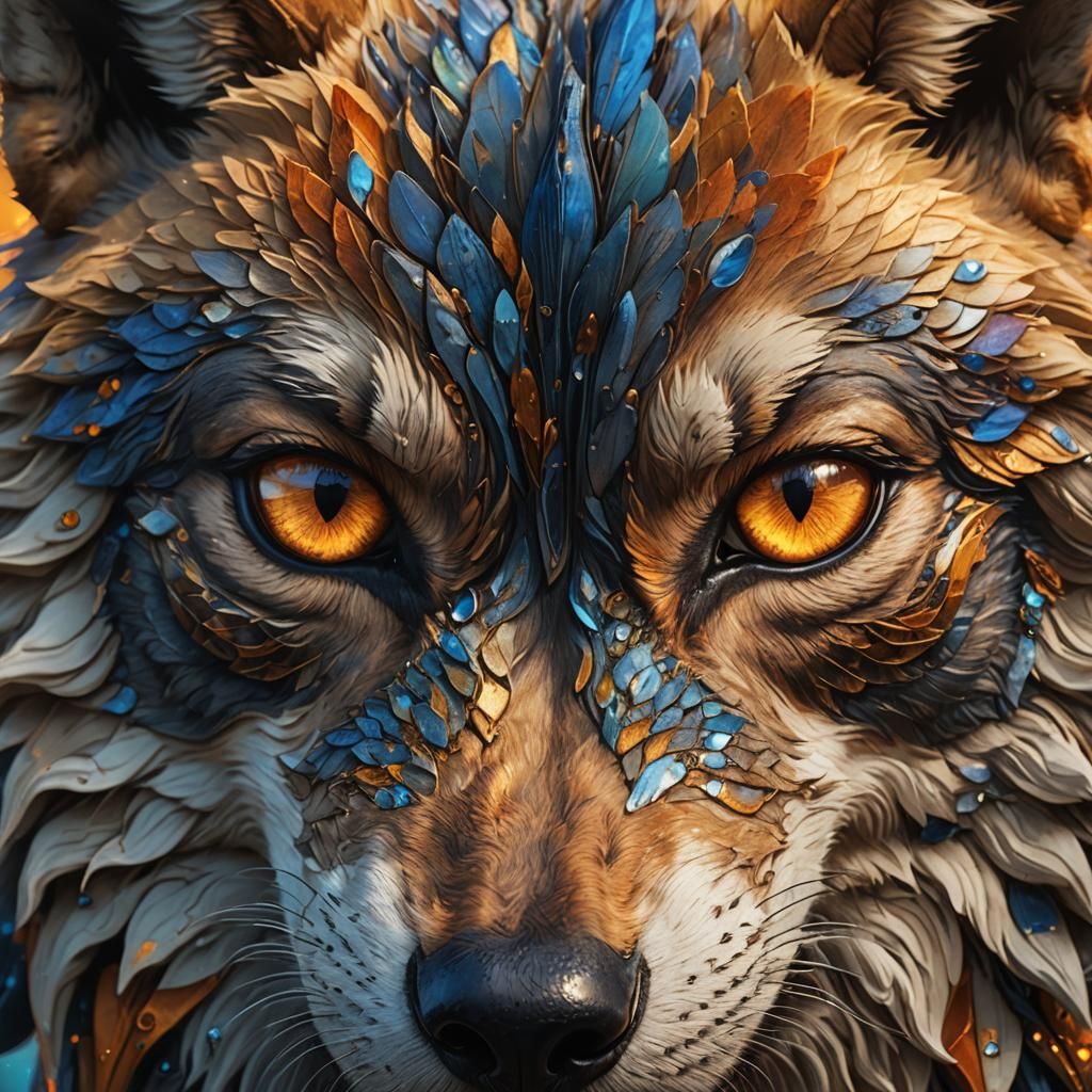 Detailed Wolf Eye Concept Art in Golden Light