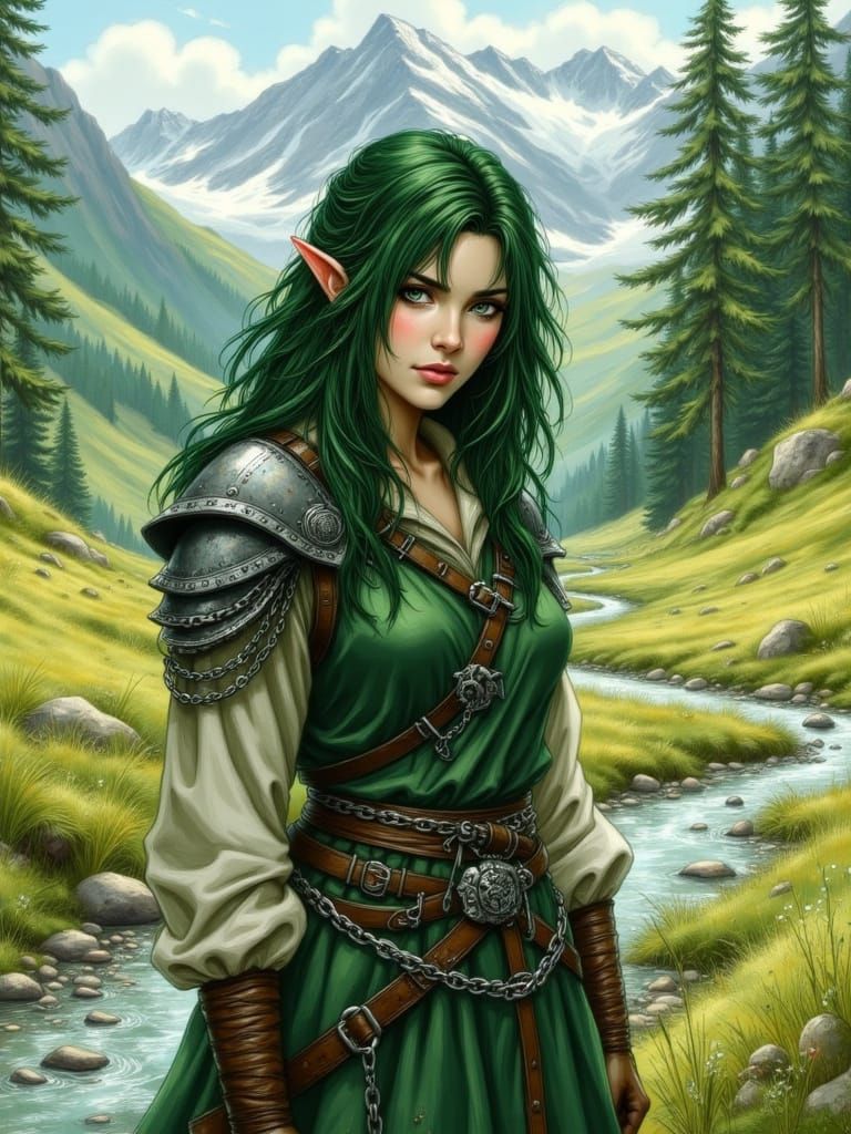 Ethereal Elf Warrior in Sunlit Meadow