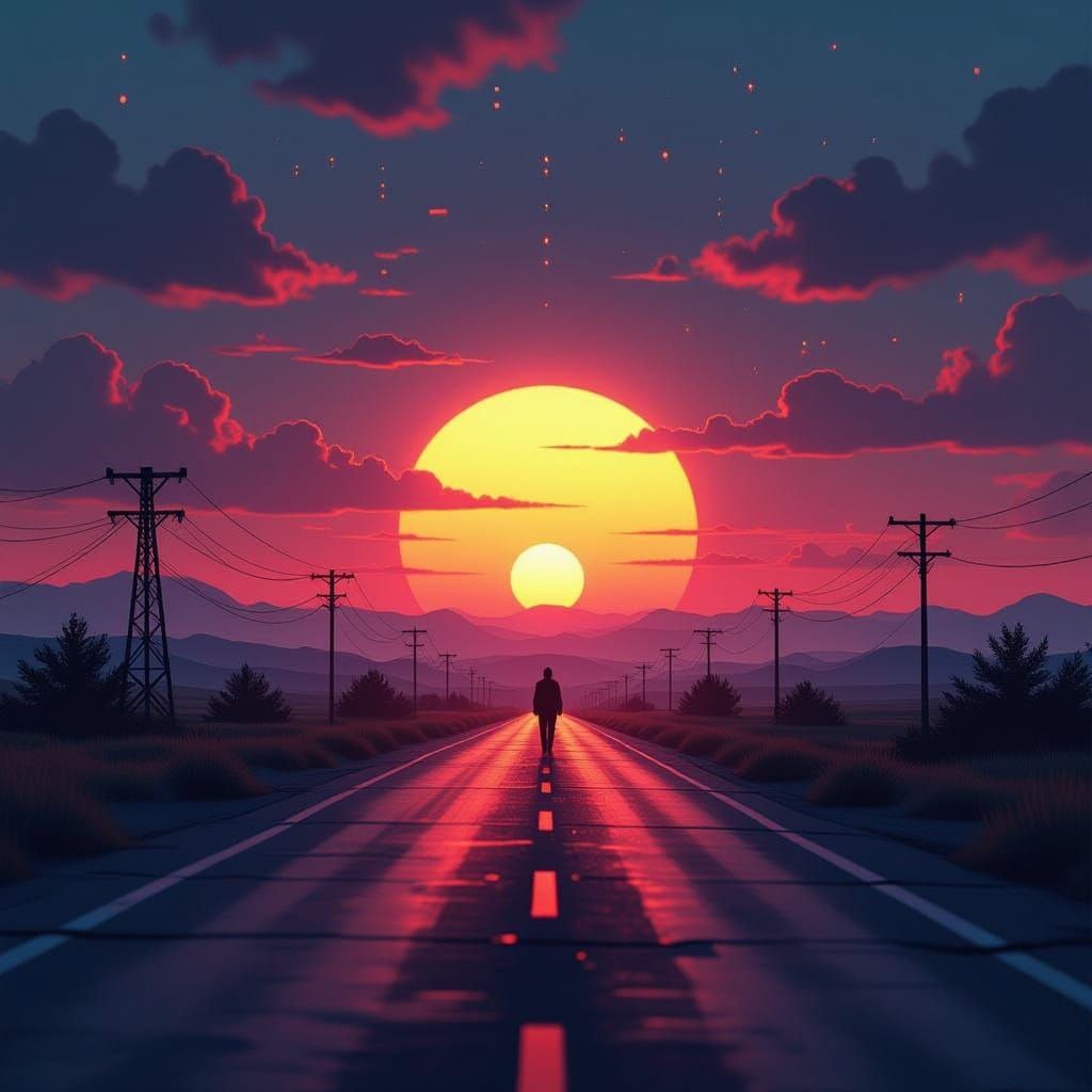 Hyperrealistic Sunrise with Digital Glitch Art