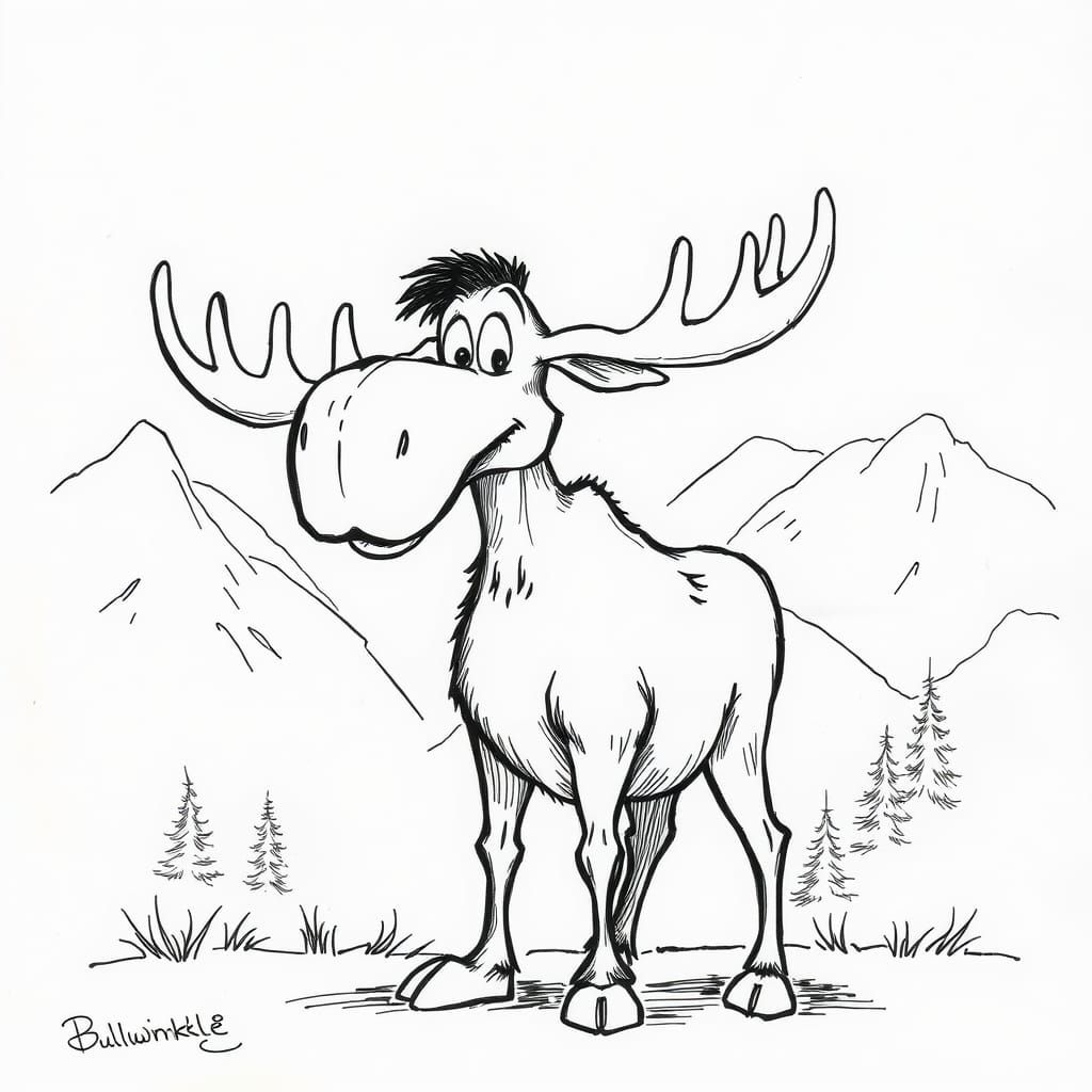 Rugged Cartoon Moose Roams the Mountains