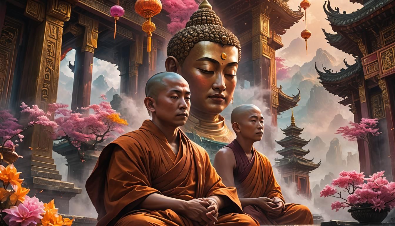 Buddhist Monk Meditating: Epic Sci-Fi Fantasy Art