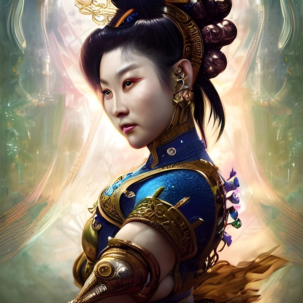 Celestial Portrait of Chun-Li in Fantasy Art Style