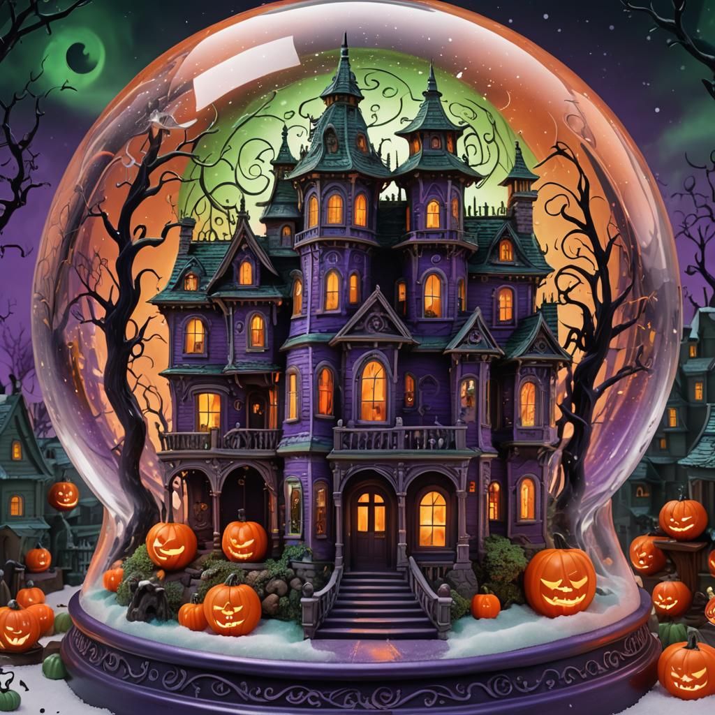 Haunted House Snowglobe: A Beksiński-Giger Inspired Vision