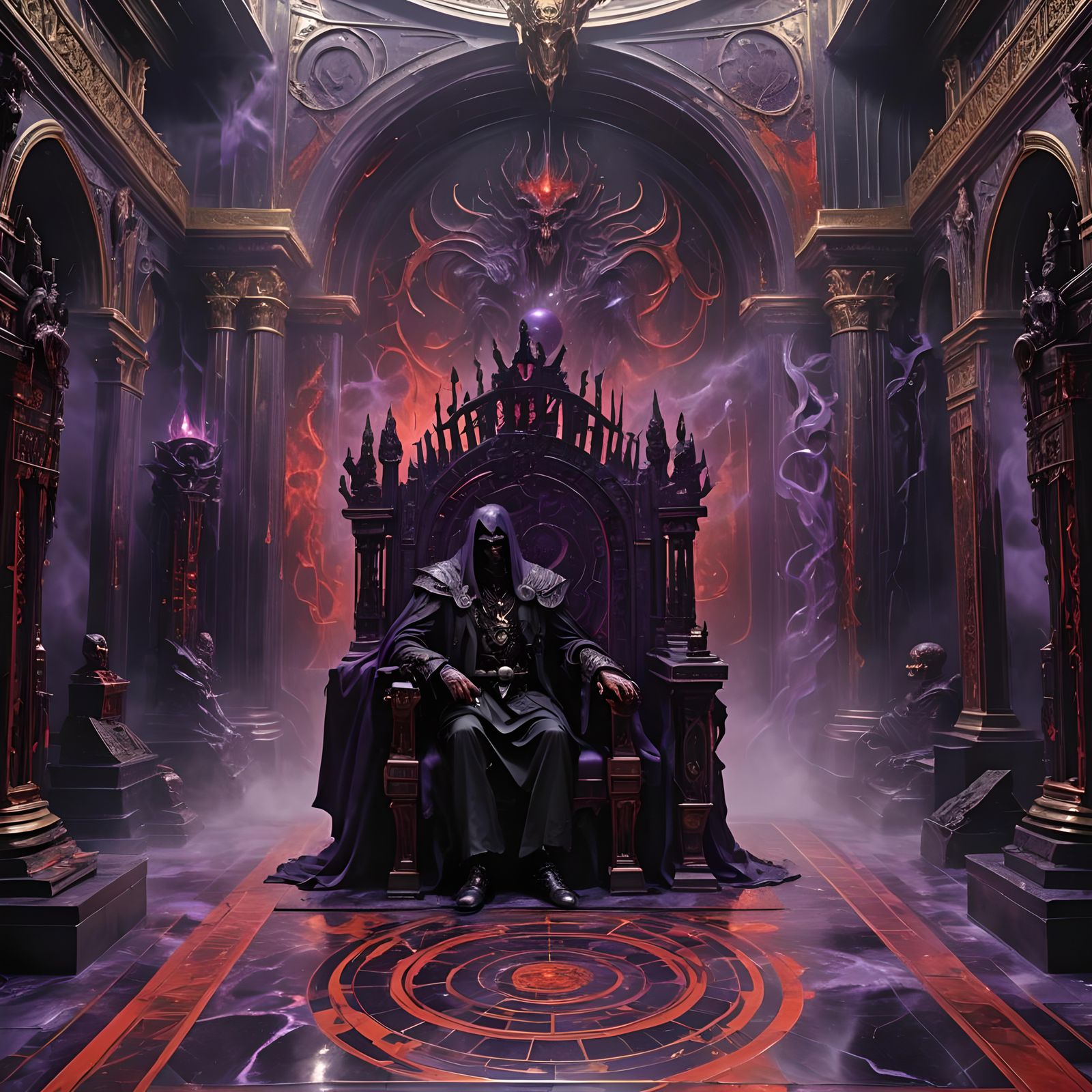 Evil Alien Emperor Radiating Cosmic Aura in Throne Room