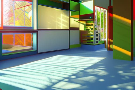 Futuristic Painter's Atelier in Geometric Art Brut Style